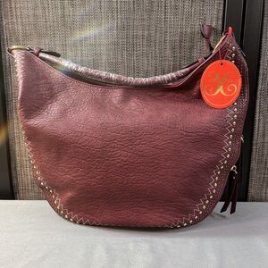 Vieta Eve Women's Burgundy large Handbag Top Handle Leather Pebble HIPPIE NWT